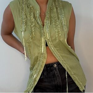 Ruffled Green Sleeveless Top